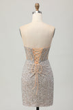 Silver Strapless Bodycon Sequins Homecoming Dress with Slit