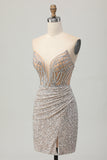 Silver Strapless Bodycon Sequins Homecoming Dress with Slit