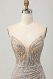 Silver Strapless Bodycon Sequins Homecoming Dress with Slit