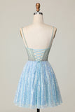 Sparkly Light Blue V Neck Sequin A Line Homecoming Dress