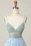 Sparkly Light Blue V Neck Sequin A Line Homecoming Dress