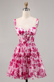 Fuchsia Floral Corset A Line Printed Short Ball Dress