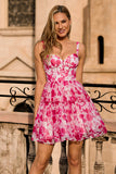 Fuchsia Floral Corset A Line Printed Short Ball Dress