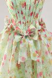 Floral Green Strapless A Line Corset Homecoming Dress