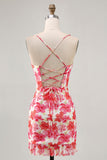 Red Flower Printed Mini Homecoming Dress