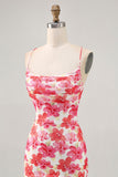Red Flower Printed Mini Homecoming Dress