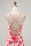 Red Flower Printed Mini Homecoming Dress
