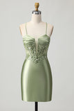 Sage Green Bodycon Corset Sequins Homecoming Dress with Lace Up Back