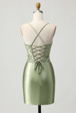 Sage Green Bodycon Corset Sequins Homecoming Dress with Lace Up Back