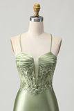 Sage Green Bodycon Corset Sequins Homecoming Dress with Lace Up Back