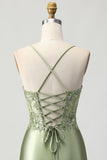 Sage Green Bodycon Corset Sequins Homecoming Dress with Lace Up Back