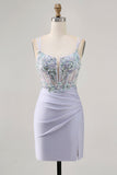 Corset Lavender Bodycon Sequins Mini Ball Dress