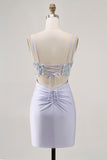 Corset Lavender Bodycon Sequins Mini Ball Dress