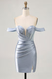 Corset Dusty Blue Bodycon Off The Shoulder Homecoming Dress