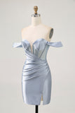 Corset Dusty Blue Bodycon Off The Shoulder Homecoming Dress
