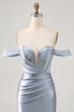 Corset Dusty Blue Bodycon Off The Shoulder Homecoming Dress
