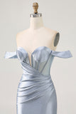 Corset Dusty Blue Bodycon Off The Shoulder Homecoming Dress
