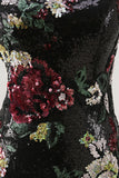 Black Flower Bodycon Sequin One Shoulder Homecoming Dress