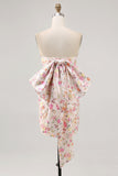 Pink Flower Strapless Bodycon Ruched Homecoming Dress