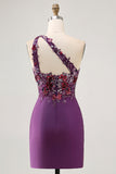 Dark Purple One Shoulder Bodycon Homecoming Dress with Appliques