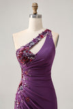 Dark Purple One Shoulder Bodycon Homecoming Dress with Appliques