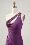 Dark Purple One Shoulder Bodycon Homecoming Dress with Appliques