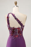 Dark Purple One Shoulder Bodycon Homecoming Dress with Appliques