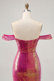 Sparkly Fuchsia Off The Shoulder Bodycon Sequin Homecoming Dress