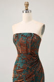 Strapless Peacock Green Corset Burnout Velvet Bridesmaid Dress with Slit