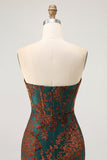 Strapless Peacock Green Corset Burnout Velvet Bridesmaid Dress with Slit