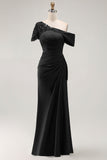 Mermaid Black Asymmetrical Mother of the Bride Dress with Appliques