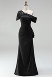 Mermaid Black Asymmetrical Mother of the Bride Dress with Appliques