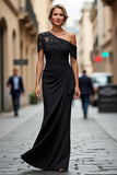 Mermaid Black Asymmetrical Mother of the Bride Dress with Appliques