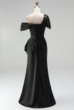 Mermaid Black Asymmetrical Mother of the Bride Dress with Appliques