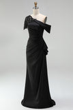 Mermaid Black Asymmetrical Mother of the Bride Dress with Appliques