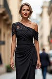 Mermaid Black Asymmetrical Mother of the Bride Dress with Appliques