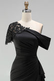 Mermaid Black Asymmetrical Mother of the Bride Dress with Appliques