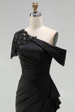 Mermaid Black Asymmetrical Mother of the Bride Dress with Appliques