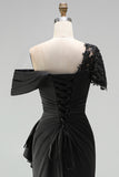 Mermaid Black Asymmetrical Mother of the Bride Dress with Appliques