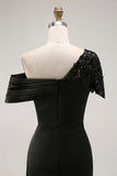 Mermaid Black Asymmetrical Mother of the Bride Dress with Appliques