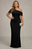 Plus Size Black Mermaid Ruched Asymmetrical Mother of the Bride Dress