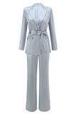 Dusty Blue Peak Lapel 2 Piece Women's Suit with Sash