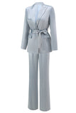 Dusty Blue Peak Lapel 2 Piece Women's Suit with Sash