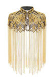 Sparkly Black Golden Beaded Fringed 1920s Cape