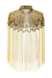 Sparkly Black Golden Beaded Fringed 1920s Cape