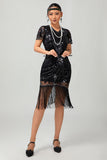 Black Gatsby Sequins 1920s Dress With Fringes