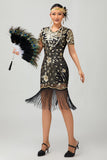 Black Golden Gatsby Sequin 1920s Dress With Fringes