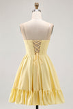 Yellow Strapless A-Line Corset Cocktail Dress with Beading