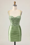 Bodycon Sequins Ruched Sage Green Short Cocktail Dress