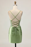 Bodycon Sequins Ruched Sage Green Short Cocktail Dress